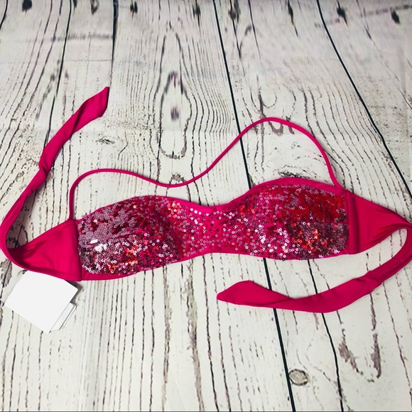 La Perla Sequin Bandeau Bikini Top Hot Pink - Picture 2 of 5